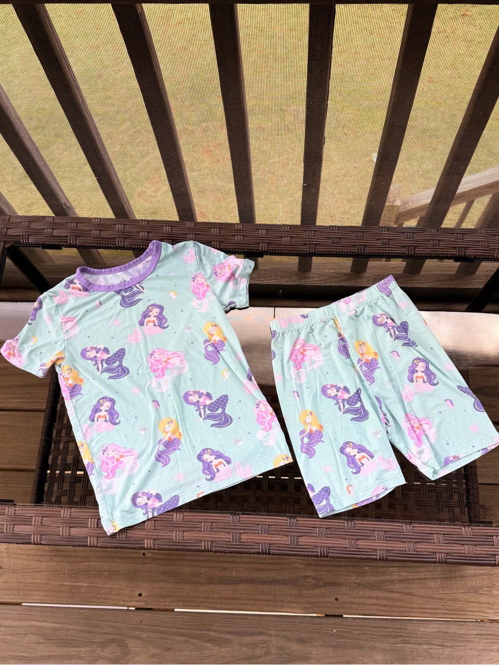 Babee Reshinee Girls' Mermaid Print Short Pajama Set - Mint & Purple Size 5/6